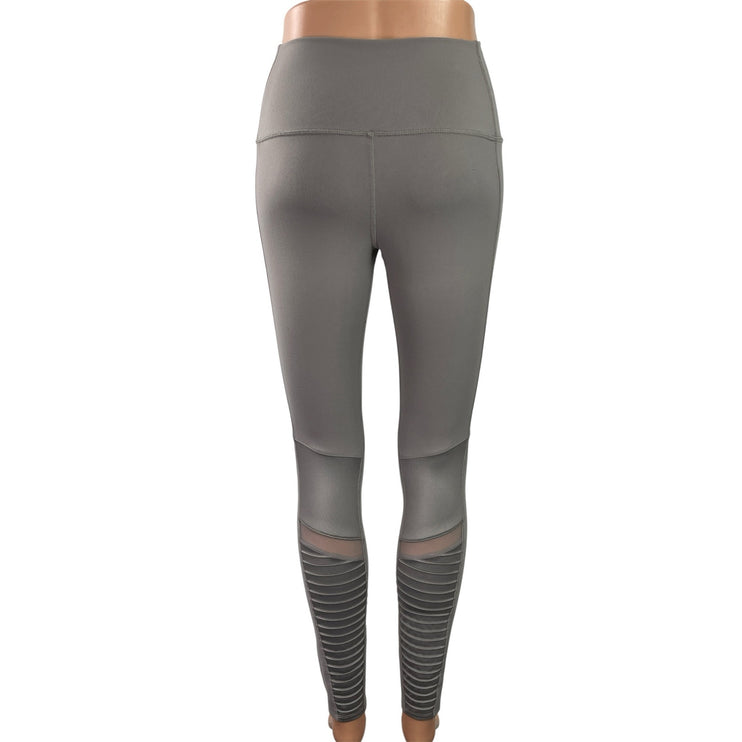 Alo Yoga Women's Gray Ribbed Mesh Workout Moto Athletic Leggings Pants Size S