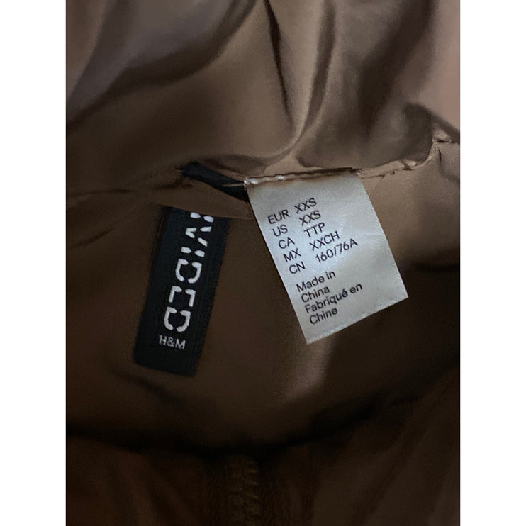 H&M Women's Brown Stand Collar Full Zip Sleeveless Crop Puffer Coat Jacket XXS