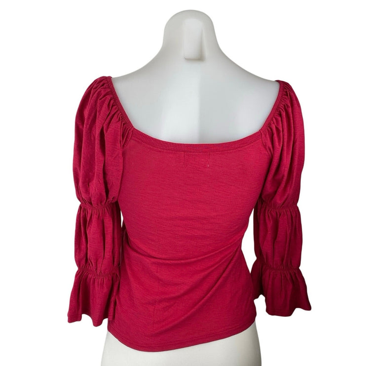 Nation LTD Dark Pink Long Tiered Puff Sleeve Square Neck Blouse Top Size XS