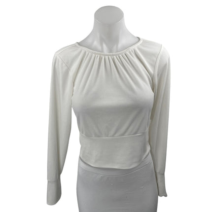 Steve Madden BB Dakota Women's White Rib Knit Long Sleeve Crop Shirt Top Size S