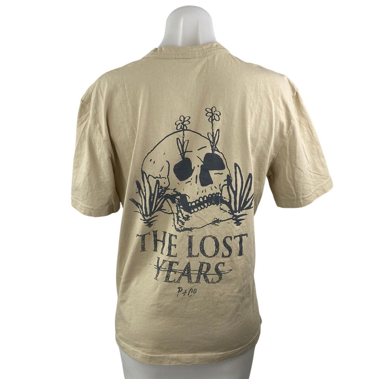 P&Co Women's Beige The Lost Years Floral Short Sleeve T Shirt Tee Top Size XS