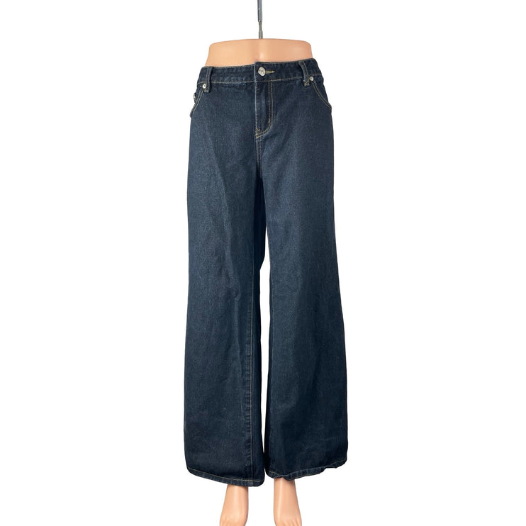 Edikted Women's Black Dark Wash High Rise Wide Leg Baggy Denim Jeans Size XL