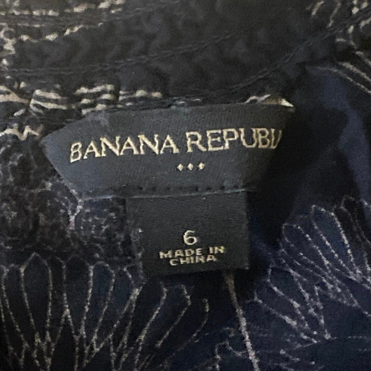 Banana Republic Black Peasant Floral Smocked Button Up Mini Shirt Dress Size S