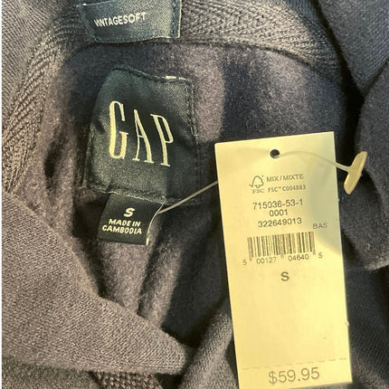 NEW Gap Women's Navy Blue Gray Logo Embroidered Hoodie Hooded Sweatshirt Size S
