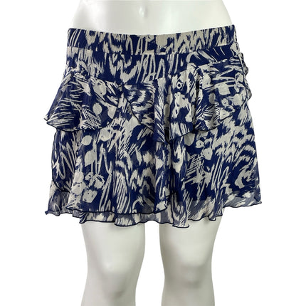 Zara Women's Blue Floral High Waisted Pull On Tiered ruffle Mini Skirt Size XL