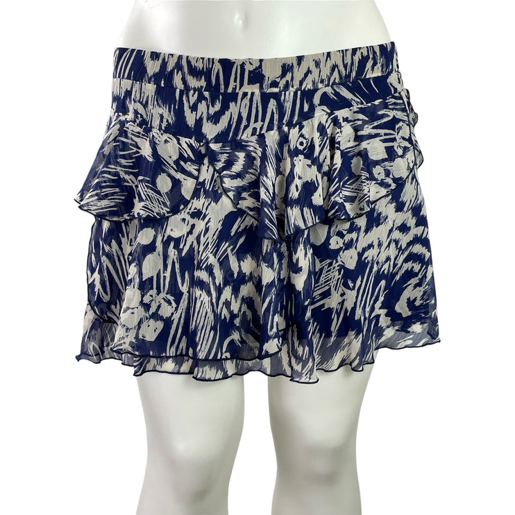 Zara Women's Blue Floral High Waisted Pull On Tiered ruffle Mini Skirt Size XL