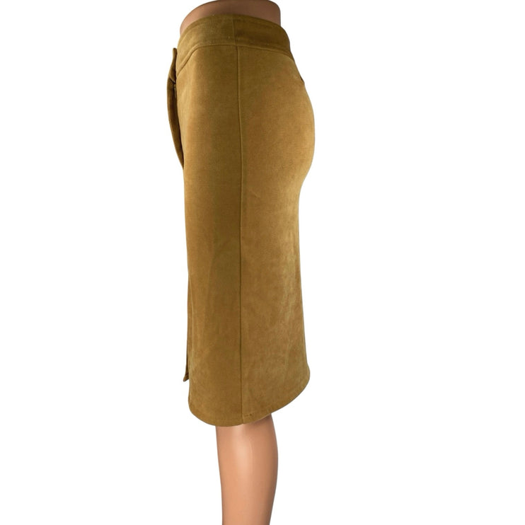 Plum Women's Brown Gold Faux Suede Zipper Slit Knee Length Pencil Skirt Size S