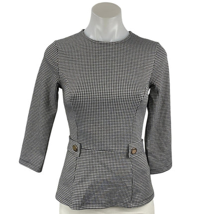 H&M Women's Black Half Sleeve Crew Neck Career Office Peplum Blouse Top Size XS