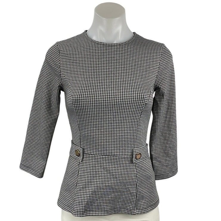 H&M Women's Black Half Sleeve Crew Neck Career Office Peplum Blouse Top Size XS