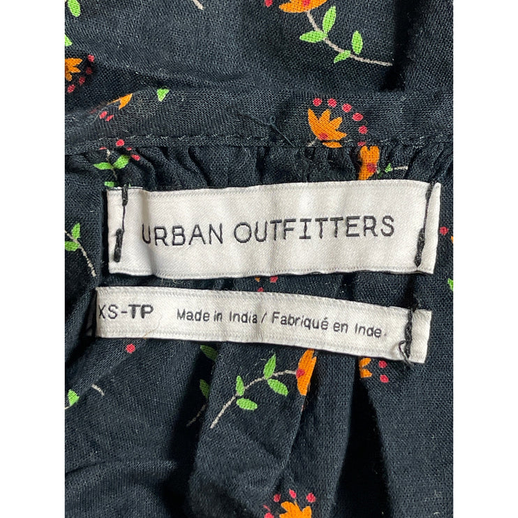Urban Outfitters Women Black Floral Short Puff Sleeve Keyhole Blouse Top Size XS