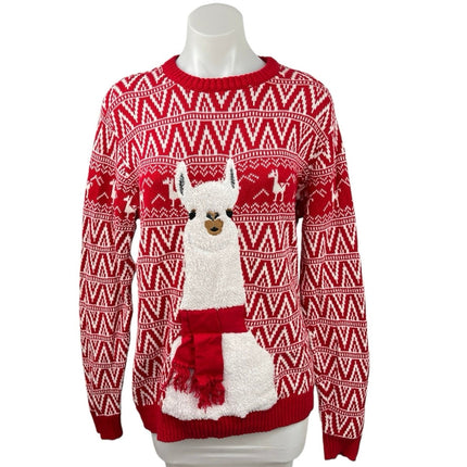 Blizzard Bay Red Fair Isle Llama Crew Neck Pullover Ugly Christmas Sweater Sz M