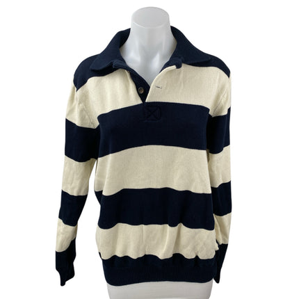 Brandy Melville Blue Cream Stripe Collared Long Sleeve Henley Sweater Top Size M