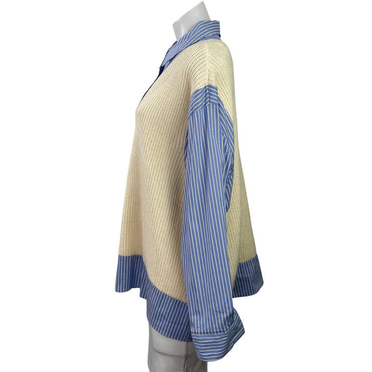 Zara Women's Cream Blue Long Sleeve Striped Contrast Shirt Sweater Top Size XS