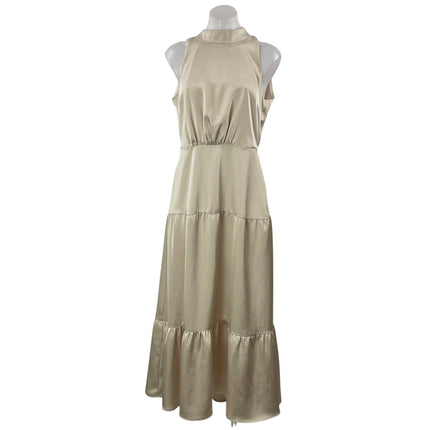 Sam Edelman Champagne Cream Beige Silk Satin Tiered A Line Midi Dress Size 6