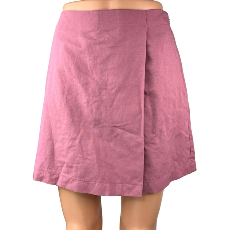 Uniqlo Women's Pink Linen High Waisted Side Zip Pull On Casual Skort Skirt Size XS