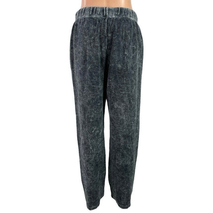 Les Tien Women's Black Gray Fleece Drawstring Wide Leg Lounge Sweat Pants Size M