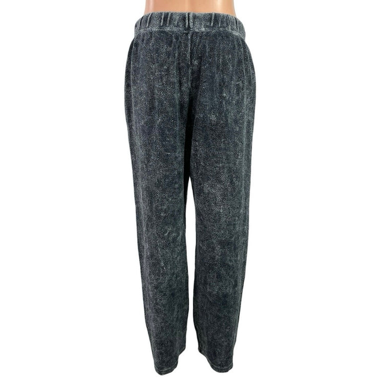 Les Tien Women's Black Gray Fleece Drawstring Wide Leg Lounge Sweat Pants Size M