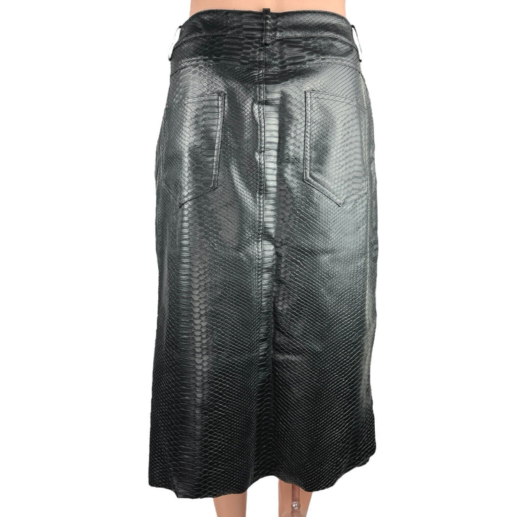 Zara Black Snakeskin Crocodile Animal Print Faux Leather Slit Pencil Skirt Sz L