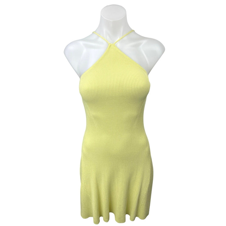 Zara Yellow Halter Ribbed Knit Sleeveless Pullover Mini Bodycon Dress Size S