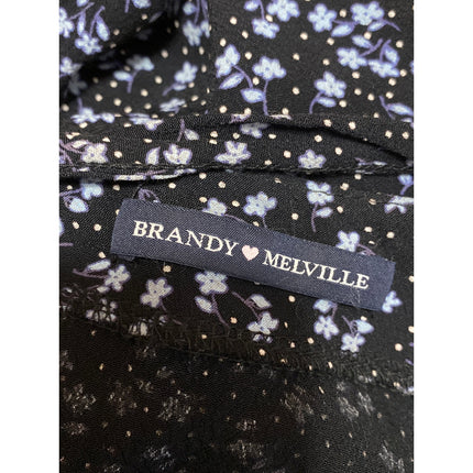 Brandy Melville Women's Black Floral Shirred Tie Mini A Line Slip Skirt One Size