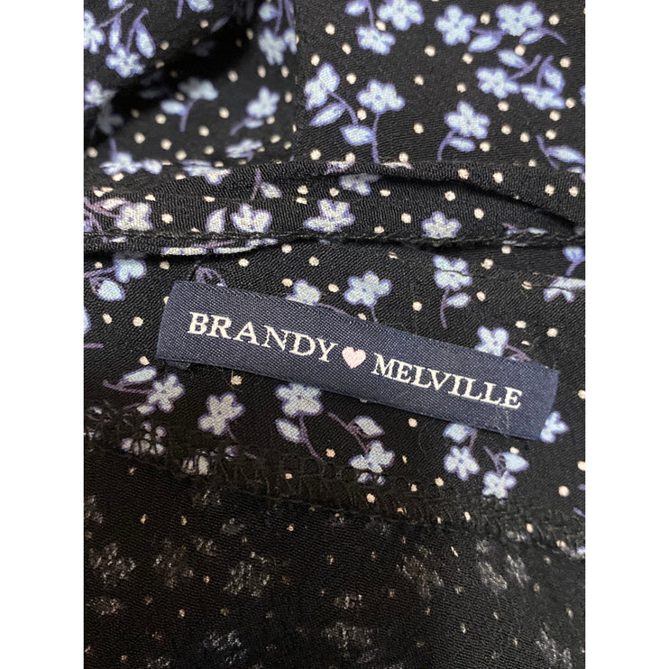Brandy Melville Women's Black Floral Shirred Tie Mini A Line Slip Skirt One Size