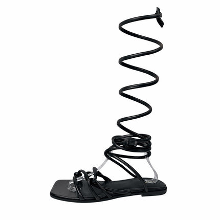 Frame Le Remi Women's Black Leather Straps Lace Up Square Toe Flats Sandals 39.5
