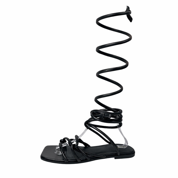 Frame Le Remi Women's Black Leather Straps Lace Up Square Toe Flats Sandals 39.5