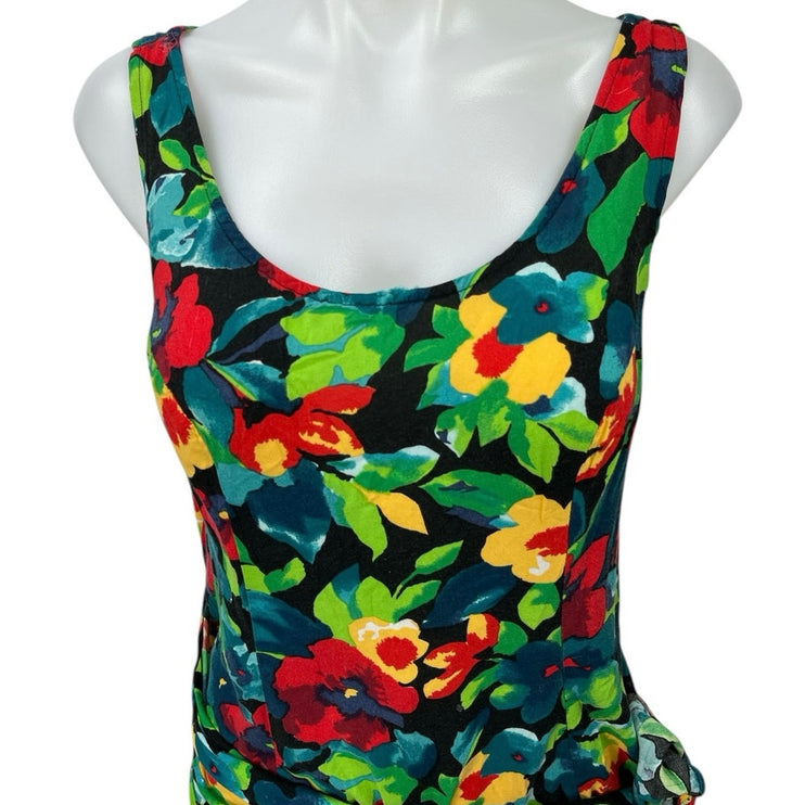 Vintage Joni Blair Multicolor Floral Tie Knot Sleeveless Mini Tank Dress Size 11