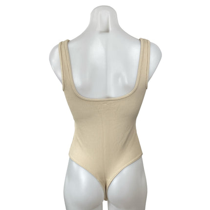 NEW Abercrombie & Fitch Cream Sleeveless Zip Knit Thong Tank Bodysuit Top Size S