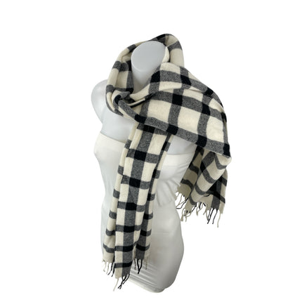 Scotch & Soda Wool Black White Plaid Check Fringe Snow Shawl Wrap Neck Scarf OS