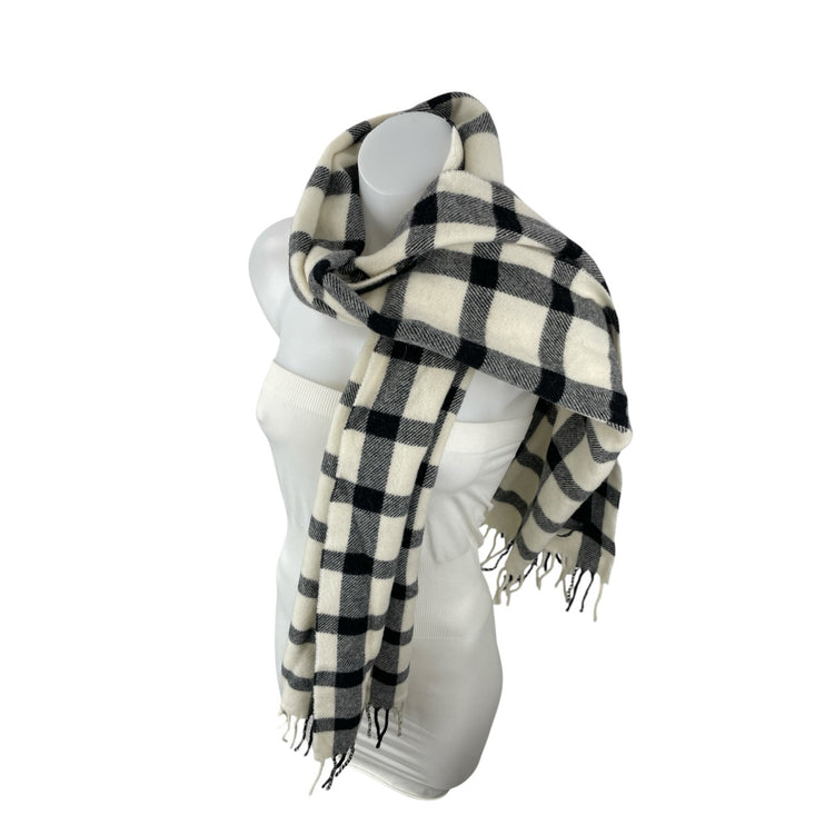 Scotch & Soda Wool Black White Plaid Check Fringe Snow Shawl Wrap Neck Scarf OS