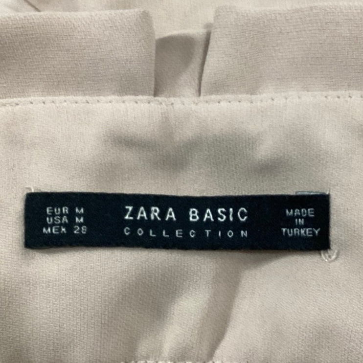 Zara Cream Beige Pleated Cuffed Tapered Leg Paperbag Crop Ankle Trousers Pants M