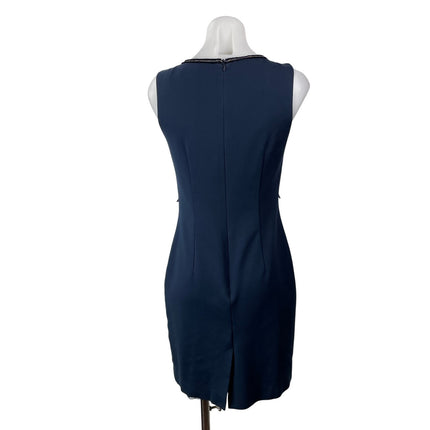 Trina Turk Blue Sleeveless Beaded Embellished Neck Line Mini Sheath Dress Size S