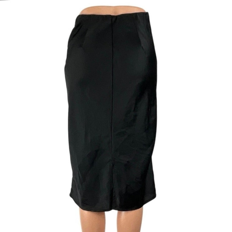 Hollister Women's Black Satin High Rise Midi Flare Straight Pencil Slip Skirt XS