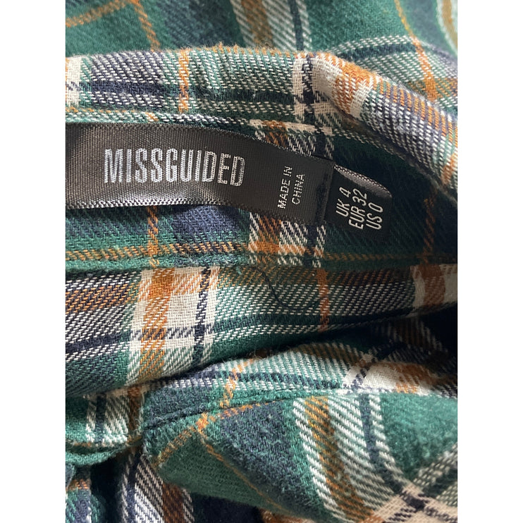 Missguided Women's Green Plaid Flannel Long Sleeve Button Down Shirt Top Size 4
