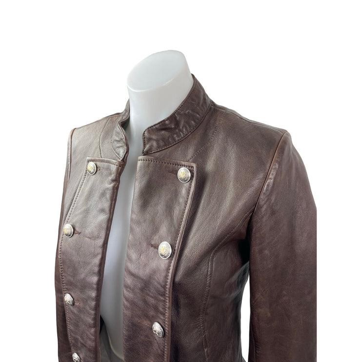 Tommy Hilfiger 100 Genuine Leather Women's Long Sleeve Military Coat Jacket XS