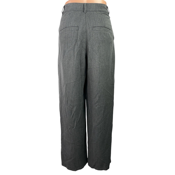 Disturbia Gray Herrongbone Pleated High Waist Wide Leg Trousers Dress Pants Sz 2