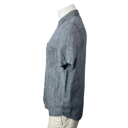 Everlane 100% Linen Blue White Short Sleeves Pinstriped Button Down Shirt Top M