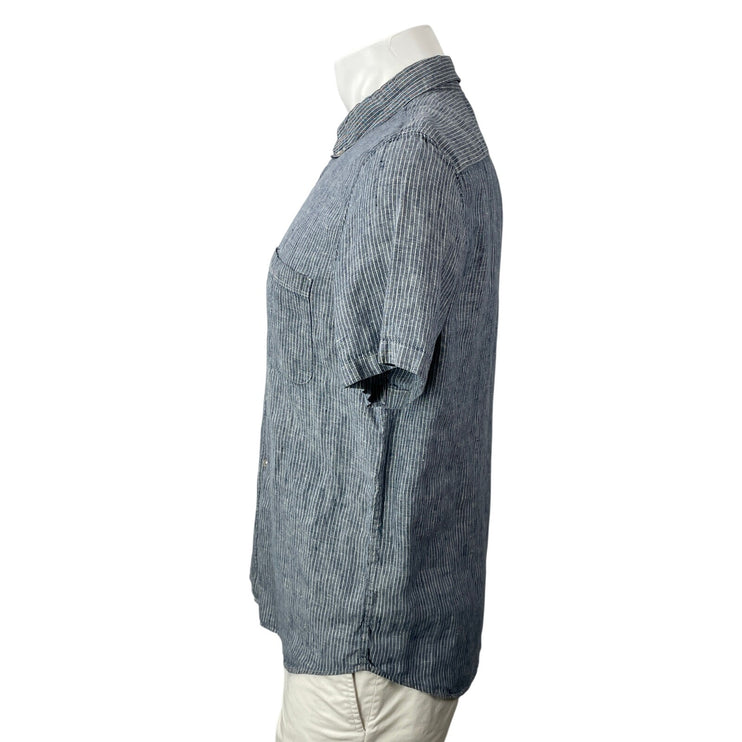 Everlane 100% Linen Blue White Short Sleeves Pinstriped Button Down Shirt Top M