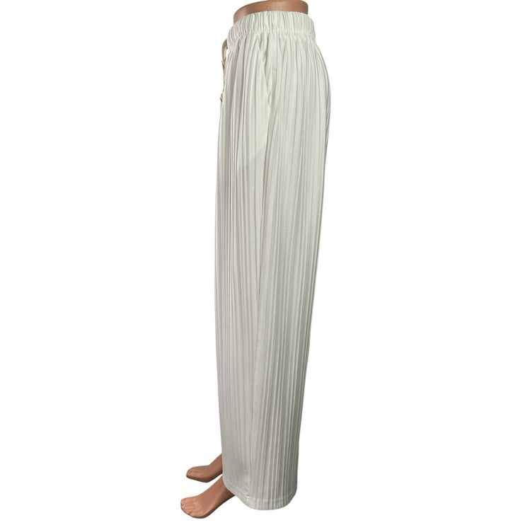 David & Me Womens White Pleated Plisse High Rise Wide Leg Baggy Trousers Pants M