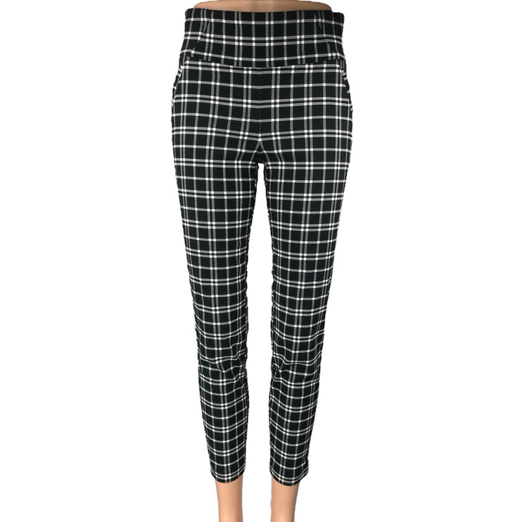 Soho Womens Black Plaid Checkered Skinny High Rise Trousers Leggings Pants Size S