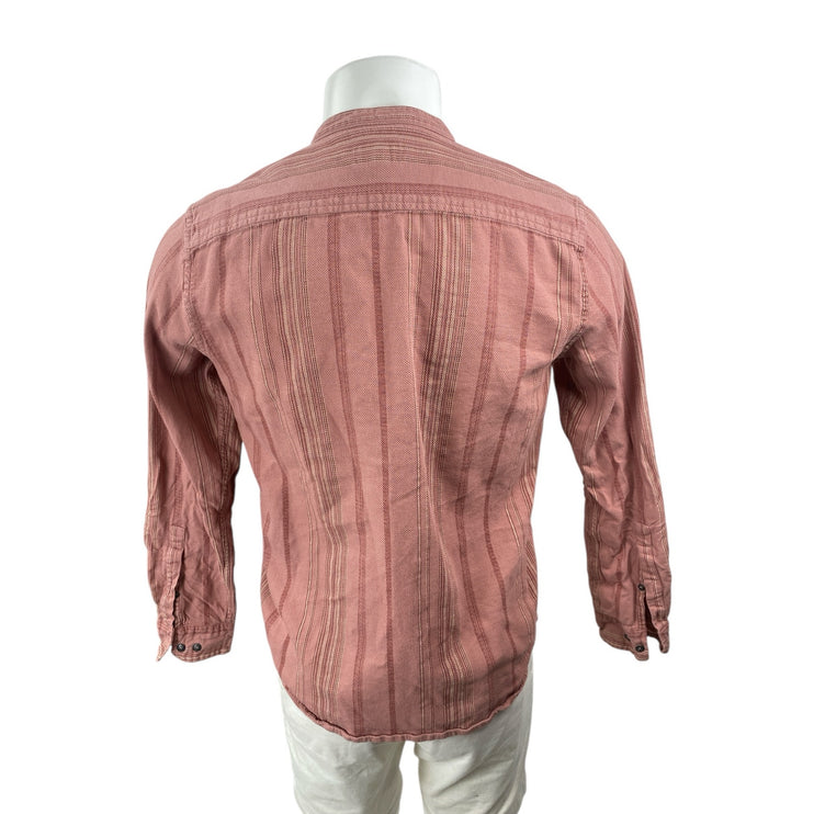 E.T.A Men's Pink Striped Collarless Long Sleeve Button Down Shirt Top Size M