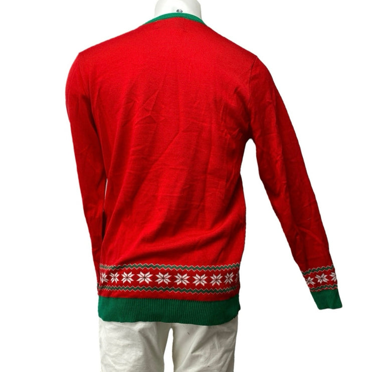Ugly Christmas Party Men's Red Corgi Fair Isle Long Sleeve Sweater Top Size L