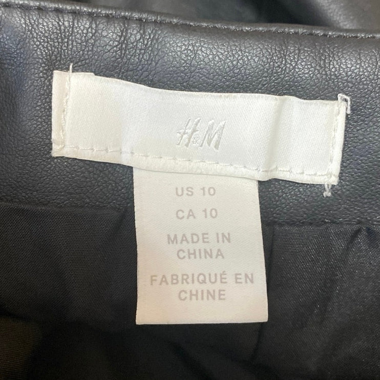 H&M Women's Black Faux Leather Vegan High Waisted Straight Pencil Mini Skirt 10