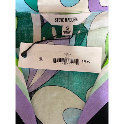 NEW Steve Madden Paloma Multicolor Abstract Button Up Cropped Shirt Top Size S