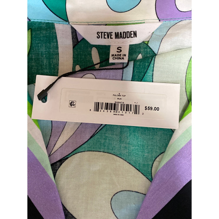 NEW Steve Madden Paloma Multicolor Abstract Button Up Cropped Shirt Top Size S