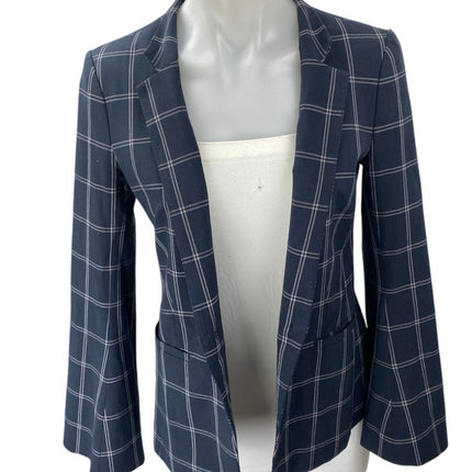 Banana Republic Women's Blue Plaid Checkered Flare Sleeve Blazer Coat Jacket 0