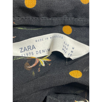 Zara Women's Black Polka Dots Leaf Mesh Sheer Long Sleeve Button Up Shirt Top M