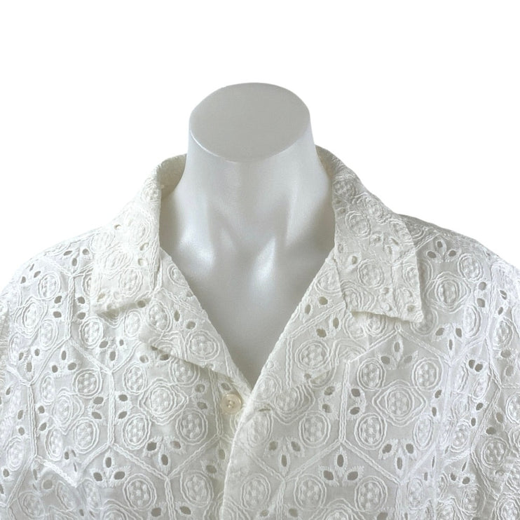 Zara Women's Whote Eyelet Embroidered Half Sleeve button Down Shirt Top Size M