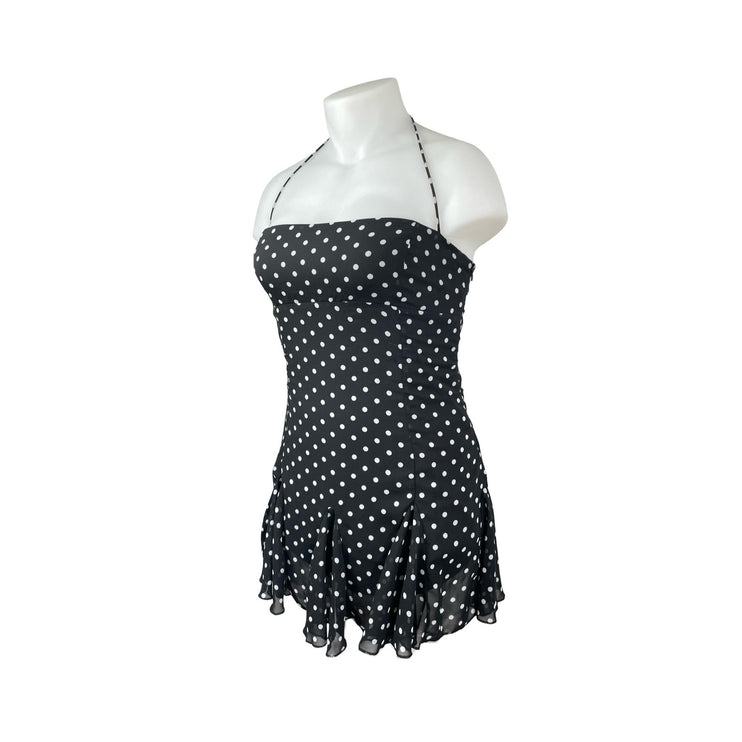 Princess Polly Black Polka Dots Halter Sleeveless Ruffle Mini Bodycon Dress 10